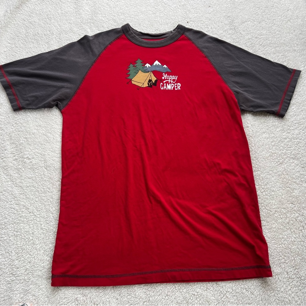 Lazy One Red & Gray “Happy Camper” Short Sleeve Top - Size XL